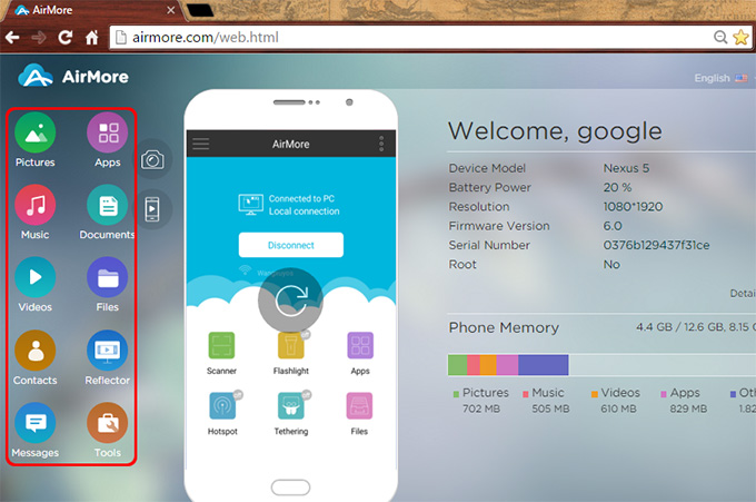Manage Android on AirMore