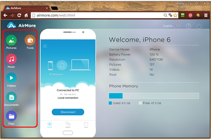 manage iPhone on AirMore