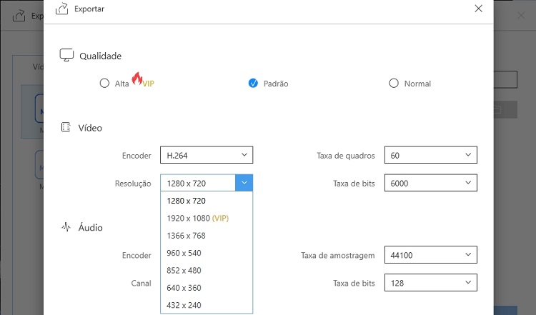 exportar vídeo qualidade HD