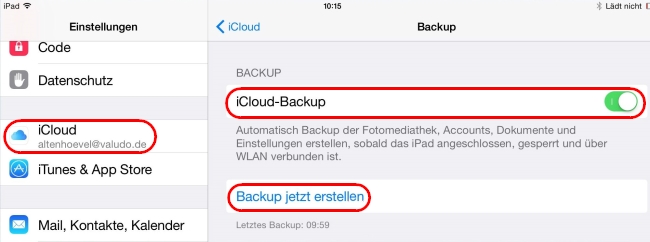iPad via iCloud Backup machen