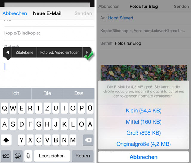 iCloud Dateien iPhone E-Mails hinzuzufügen