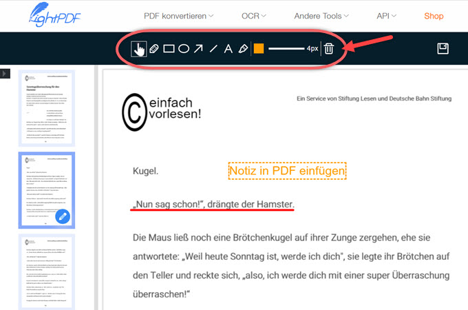 Notizen mit LightPDF in PDF schreiben