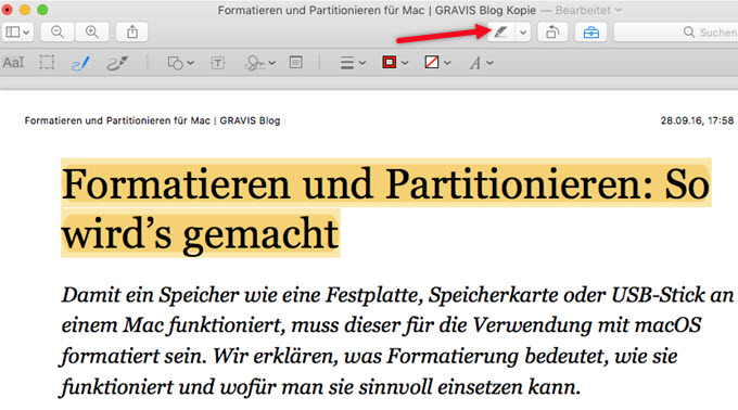 Text mit Mac Vorschau in PDF markieren