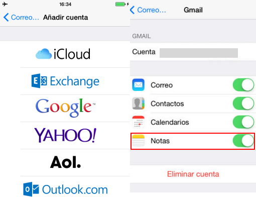 copiar de seguridad de notas iPhone a Gmail