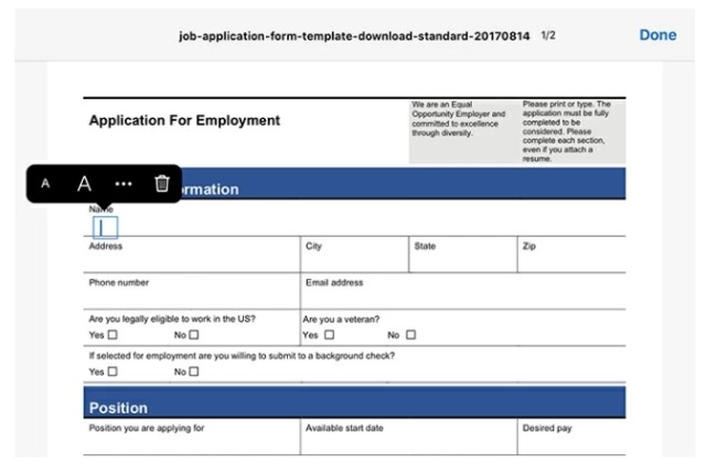 herramientas para llenar formulario PDF en iPad