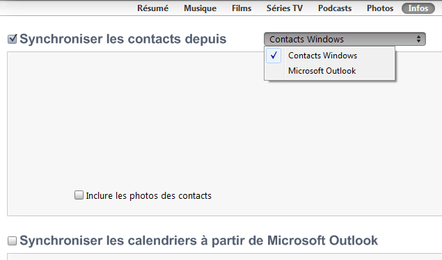 Synchroniser les contacts Windows