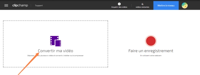 convertir la vidéo via clipchamp