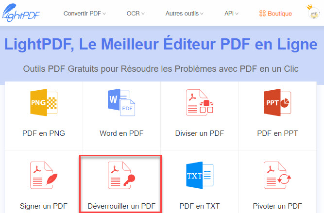 déverrouiller un fichier PDF avec lightPDF