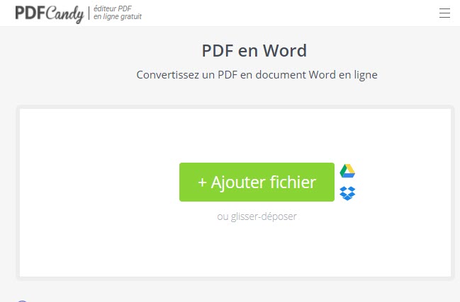 PDFCandy pour convertir un PDF en Word en ligne