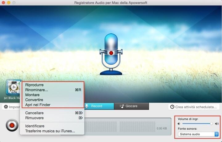 registrare audio su Mac OS X El Capitan