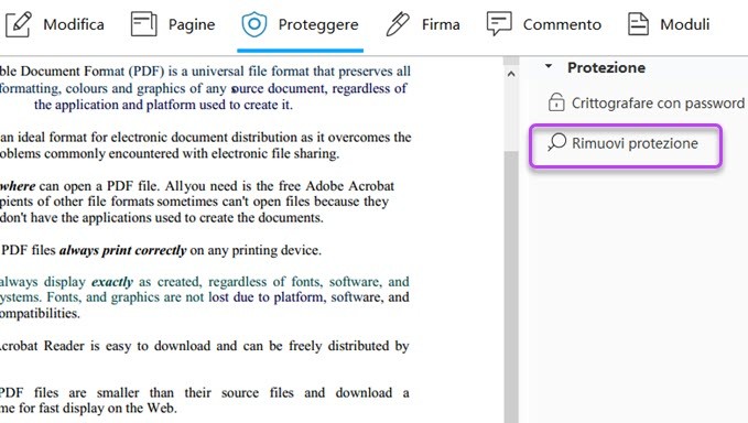 rimuovere la password PDF