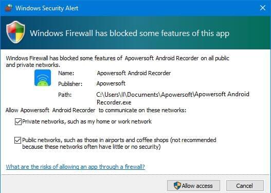 Alert zabezpieczeń Windows