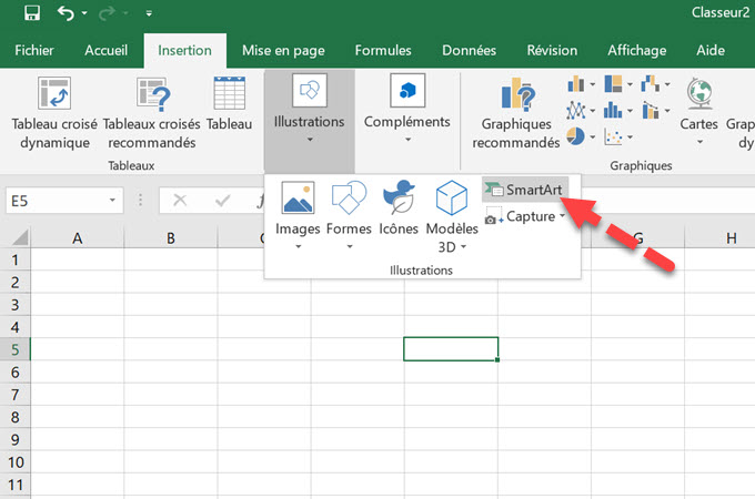 SmartArt organigramme sur Excel