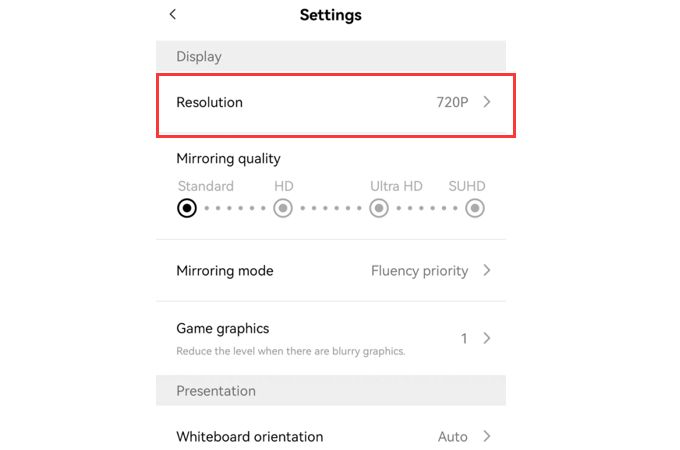 resolution setting android