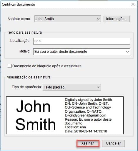 assinar assinatura de certificado digital