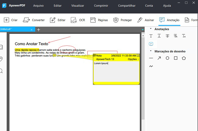 apowerpdf ferramentas de anotação de texto