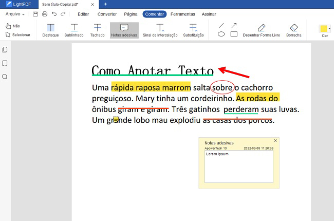 lightpdf ferramentas de anotação de texto