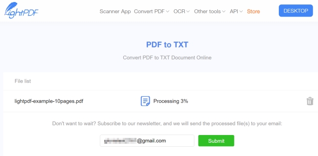 leave email in LightPDF