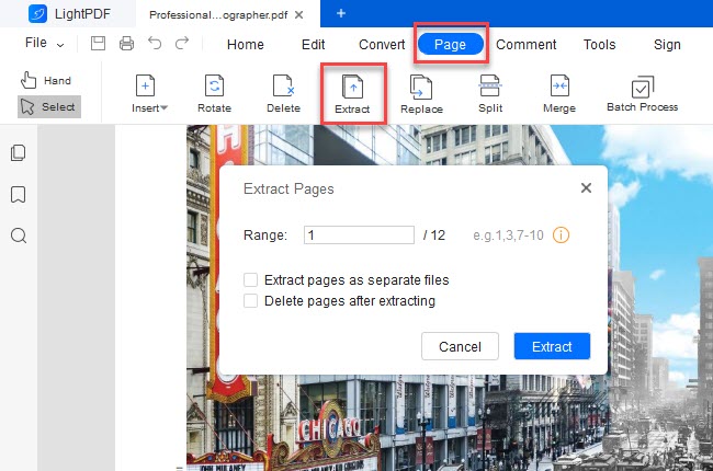 extract PDF pages with LightPDF