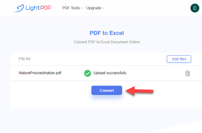 LightPDF Convert button