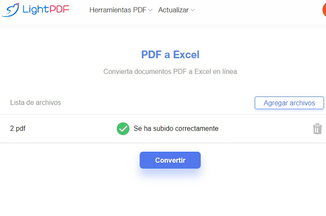 lightpdf convertir pdf insertar excel