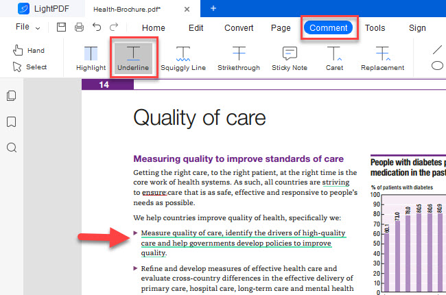 lightpdf underline text in pdf