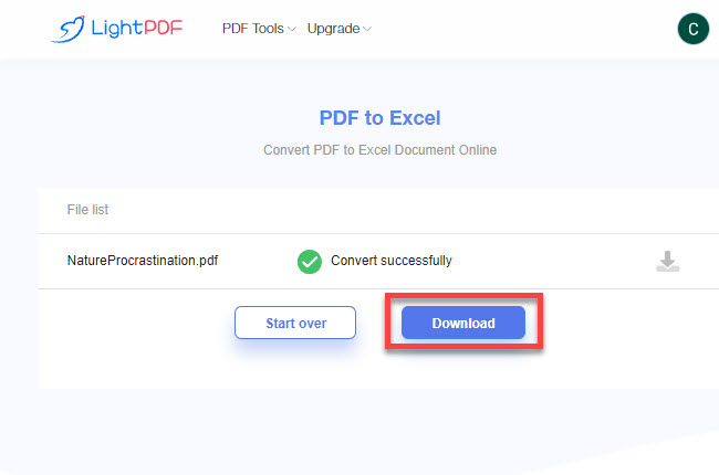 LightPDF Download Converted file