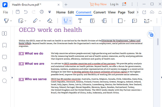 pdfelement underline pdf text