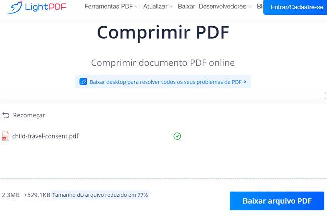 lightpdf ferramenta de compressão de pdf