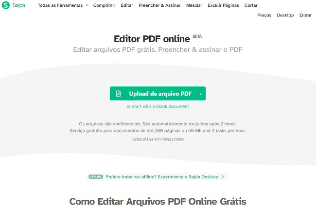 sejda adicionar texto em pdf online