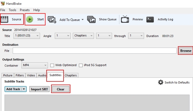 Remove subs from MKV via Handbrake