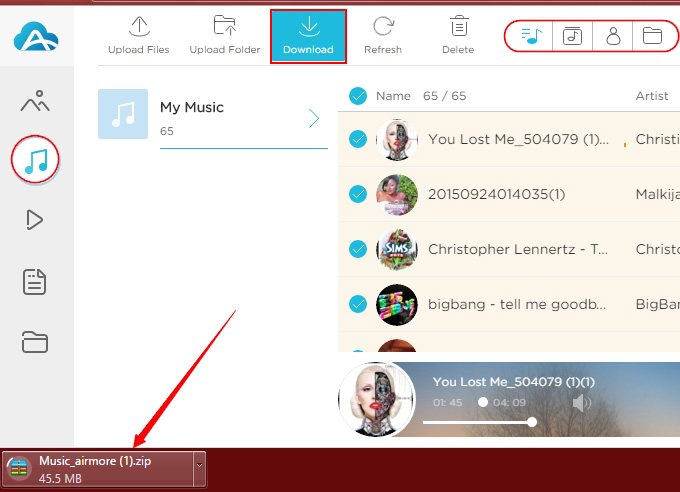 Download music using AirMore