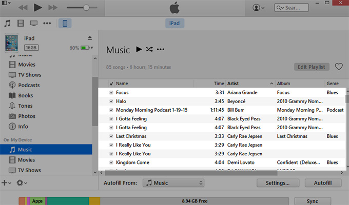 Transfer music with iTunes