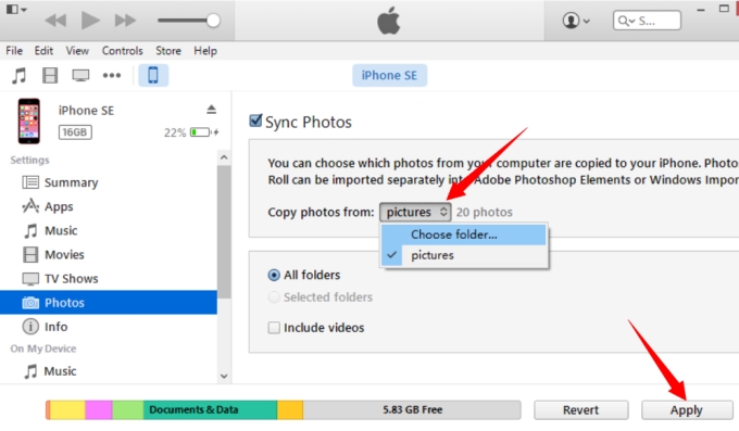 Transfer photos with iTunes