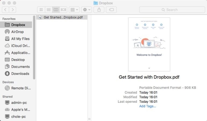 Dropbox app on Mac
