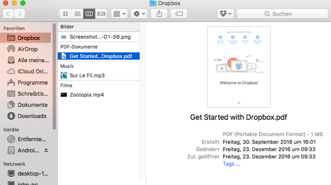 Dropbox auf dem Mac