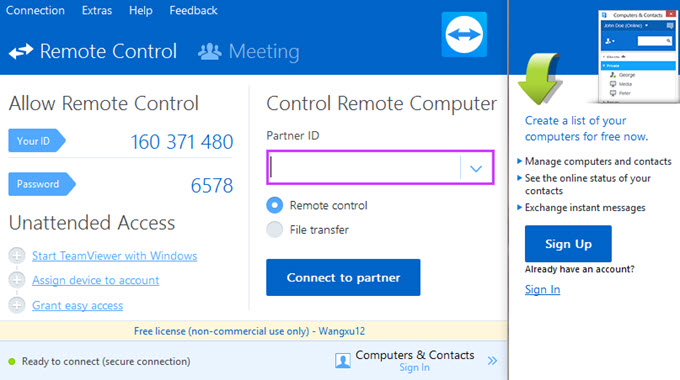 TeamViewer Connection