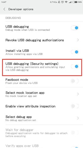 make USB debugging on Xiaomi