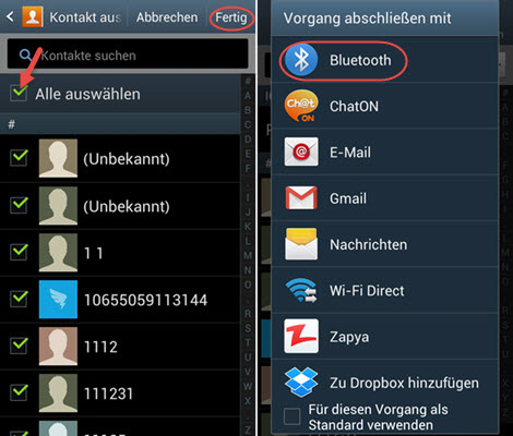 Samsung Kontakte via Bluetooth übertragen
