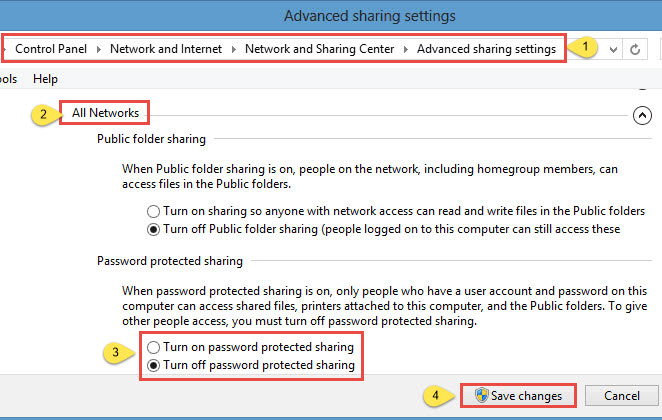 Turn on/off password protection in Windows 10/8