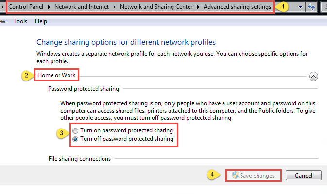 Turn on/off password protection in Windows 7