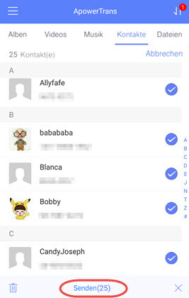 Android Kontakte auf iPhone senden