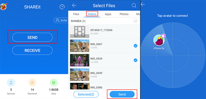 Android Videos mit SHAREit auf iPhone verschieben