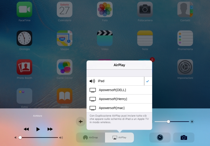 Funzione AirPlay su iPad