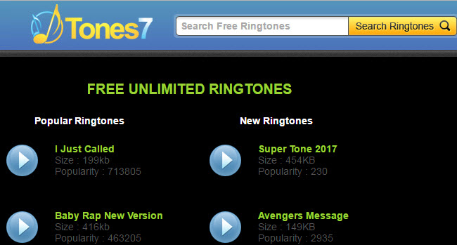 kostenlose Klingeltöne für Android auf Tones7