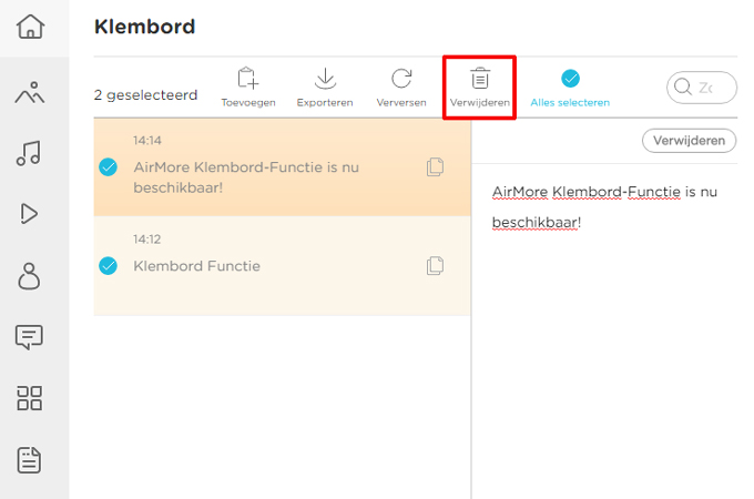 empty the clipboard on AirMore webpage