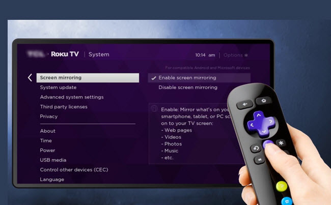 how to set up screen mirroring on roku