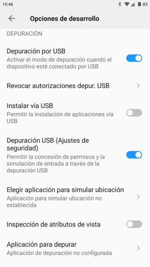 Depuración USB(Ajustes de Seguridad)