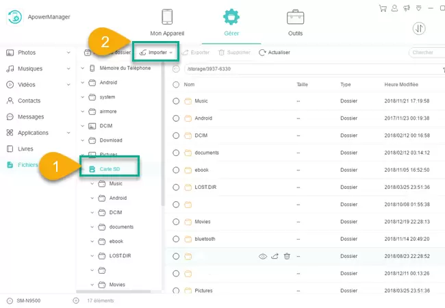 transférer vers sd via apowermanager 