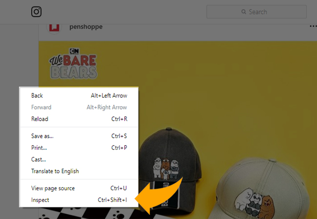 inspect tab on chrome browser